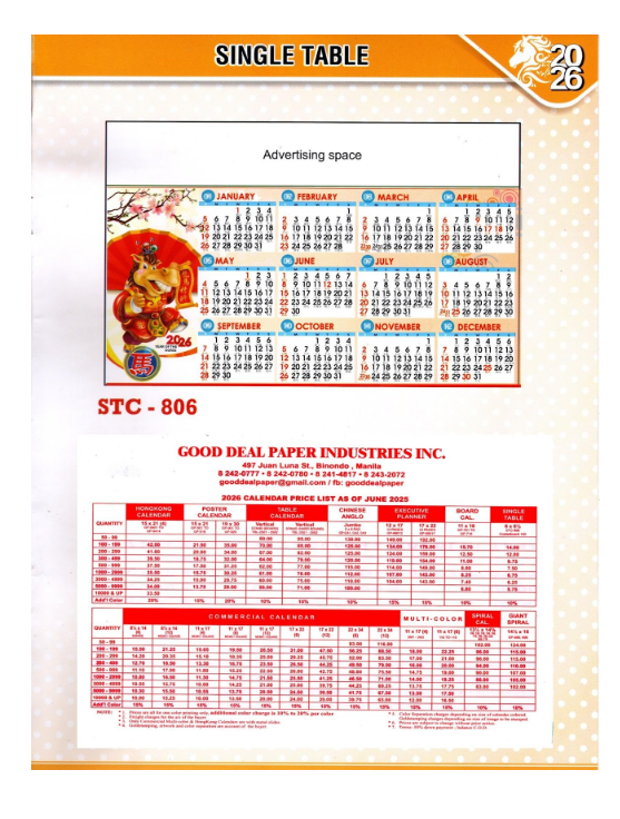 Single Table Calendar
