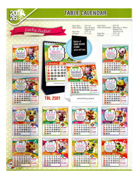 2026 Ready-Made Table Calendar - TBL 2501